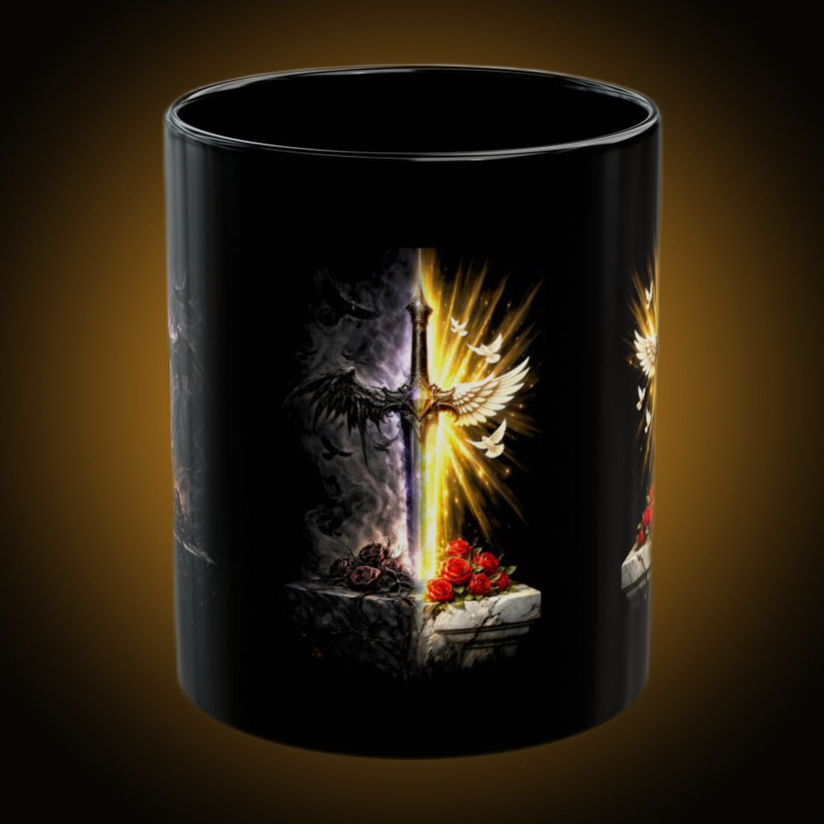 Sword Triple Panel Black Mug